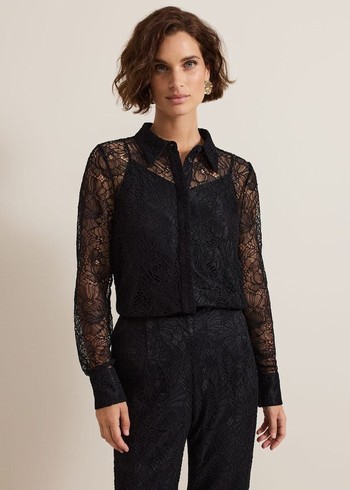 Phase Eight Livana Lace Shirts Black Australia | MH2718403